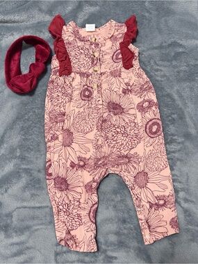Kate Quinn Floral Romper & Matching Headband Set Size 3-6M